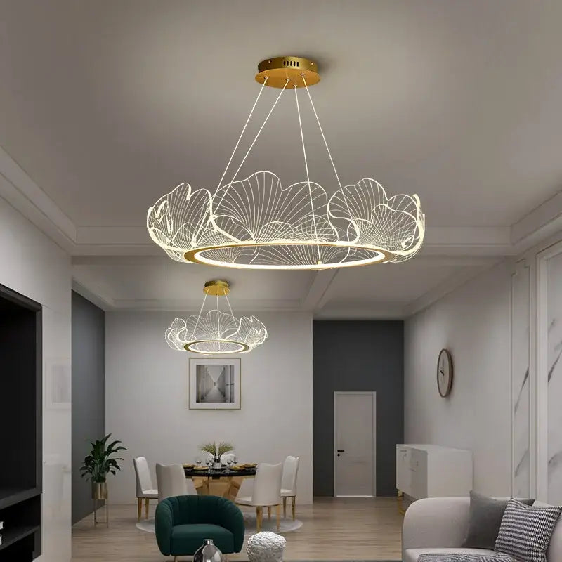 Modern gold ginkgo leaf chandelier dining room pendant light
