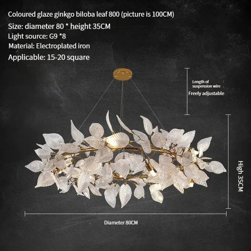 Modern gold & silver ginkgo leaf crystal chandelier dining room light
