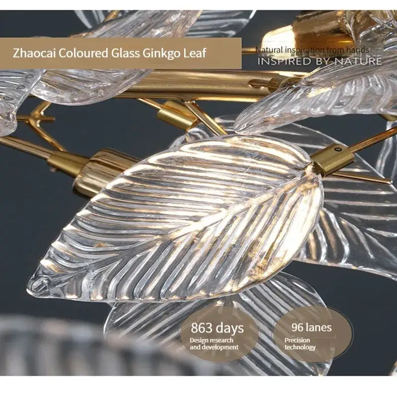 Modern gold & silver ginkgo leaf crystal chandelier dining room light
