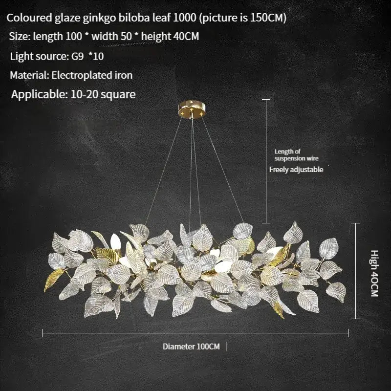 Modern gold & silver ginkgo leaf crystal chandelier dining room light