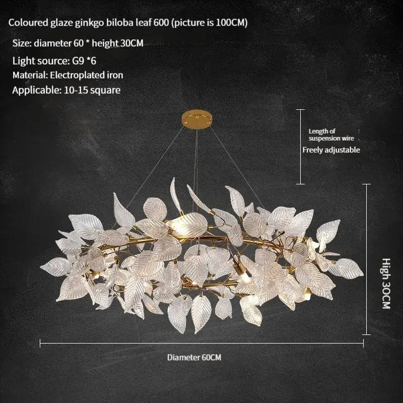 Modern gold & silver ginkgo leaf crystal chandelier dining room light