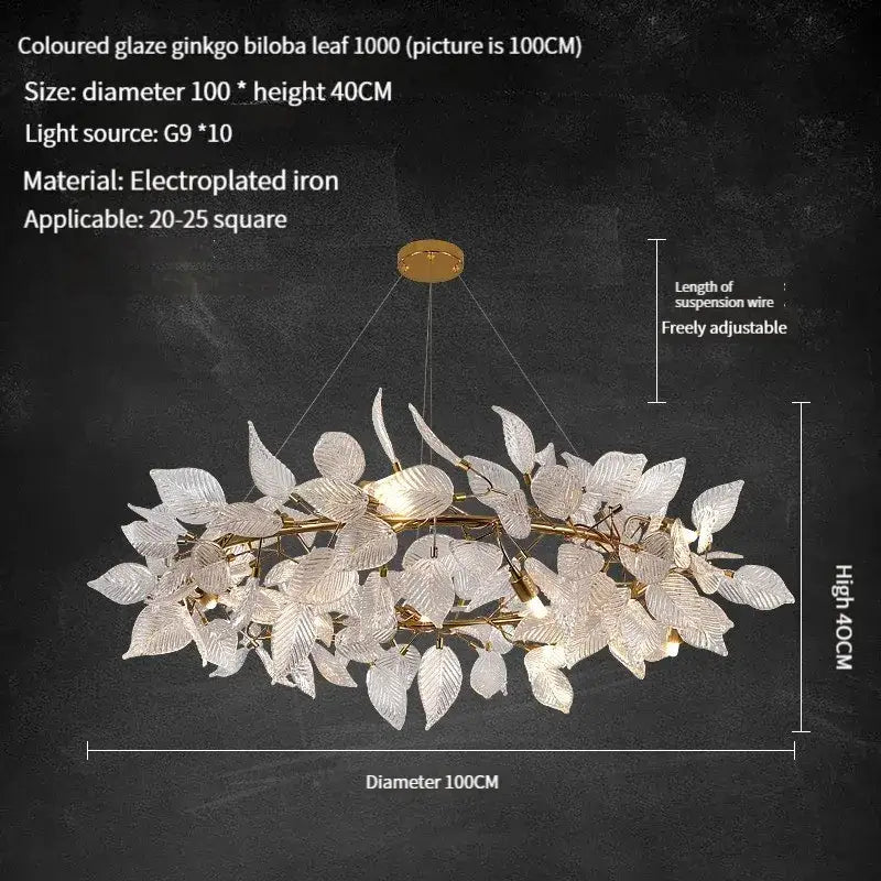 Modern gold & silver ginkgo leaf crystal chandelier dining room light