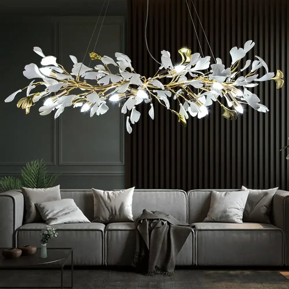 Modern white & gold ginkgo leaf crystal chandelier dining room light