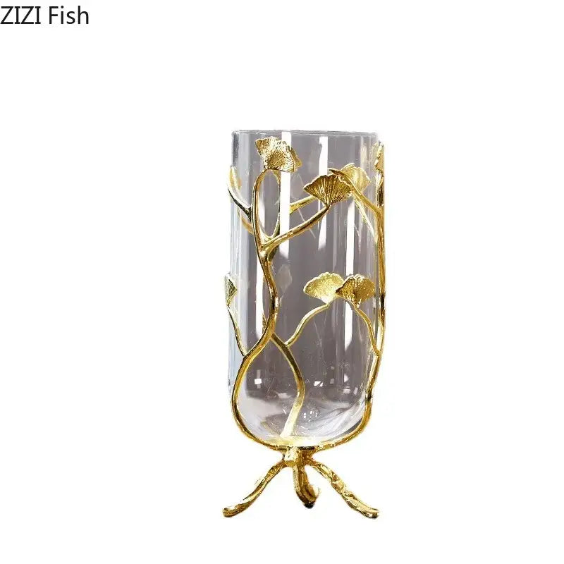Modern gold ginkgo leaf glass vase living room desk decor