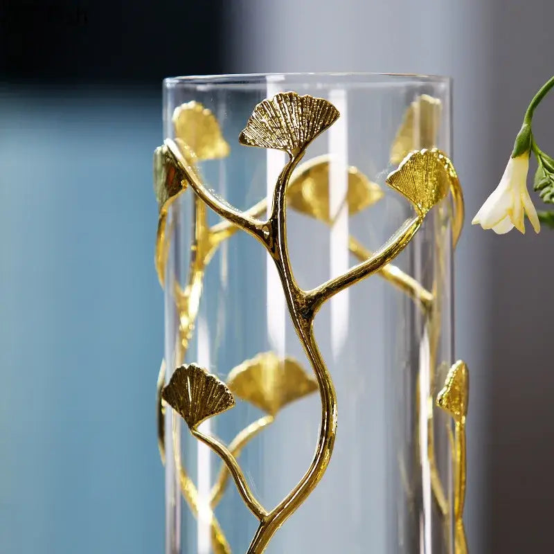 Modern gold ginkgo leaf glass vase living room desk decor
