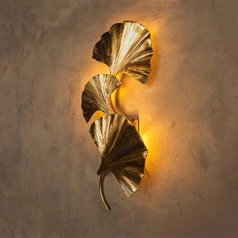 Modern ginkgo leaf gold wall lamp for bedroom and corridor