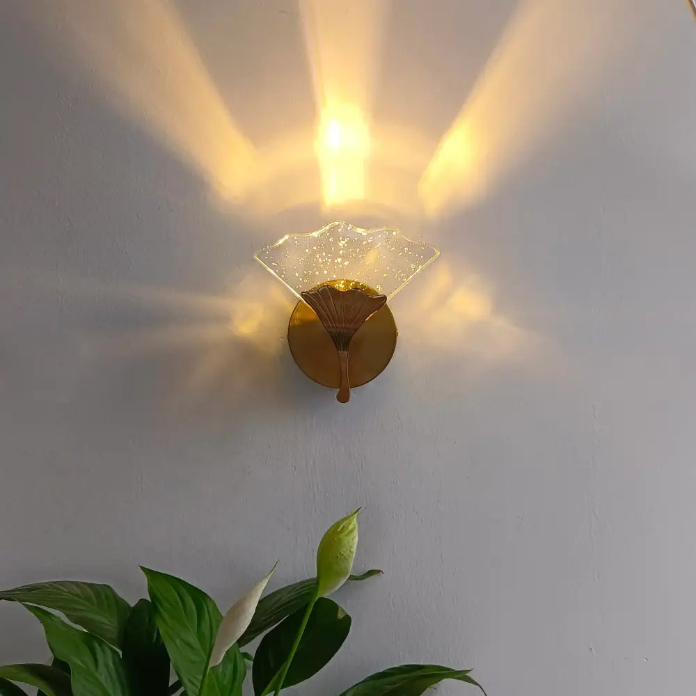 Modern gold ginkgo leaf wall lights bedroom starry glass sconce