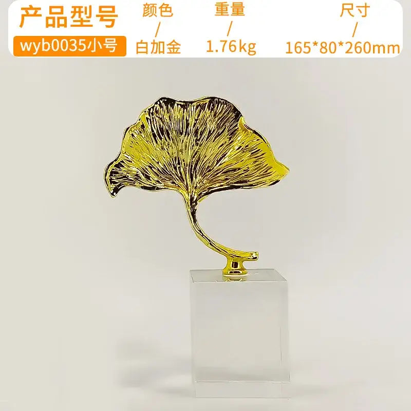 Modern gold ginkgo leaf metal sculpture living room decor accent