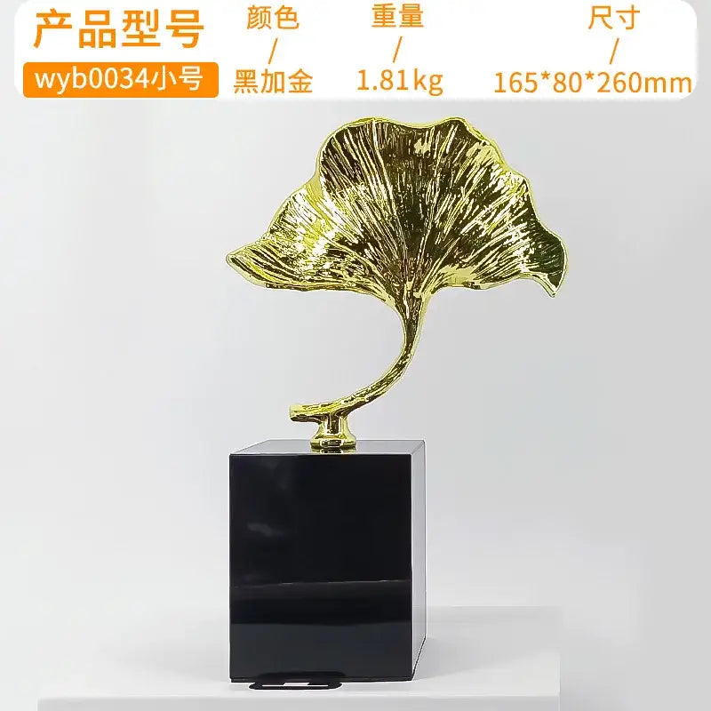 Modern gold ginkgo leaf metal sculpture living room decor accent