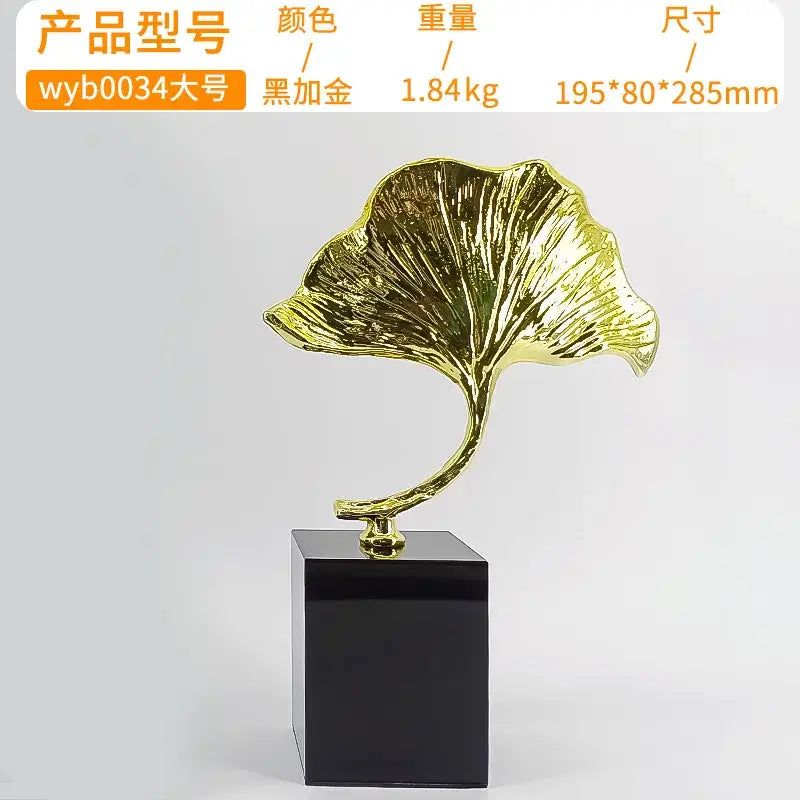 Modern gold ginkgo leaf metal sculpture living room decor accent