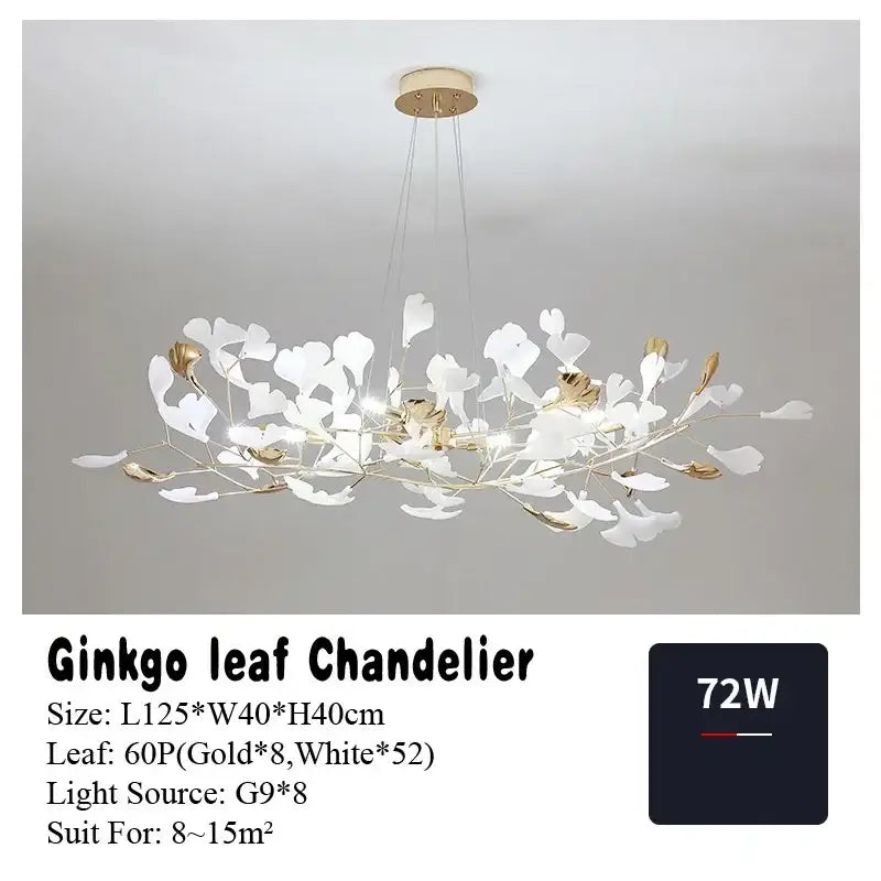 Modern white & gold ginkgo leaf pendant chandelier for living room