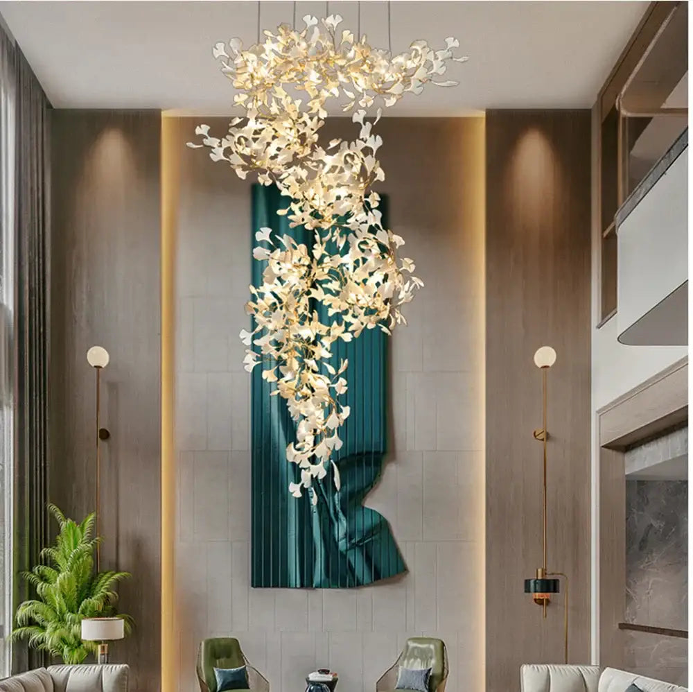 Nordic white & gold ginkgo leaf pendant chandelier dining room
