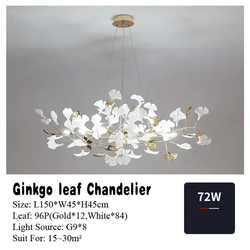 Nordic white & gold ginkgo leaf pendant chandelier dining room