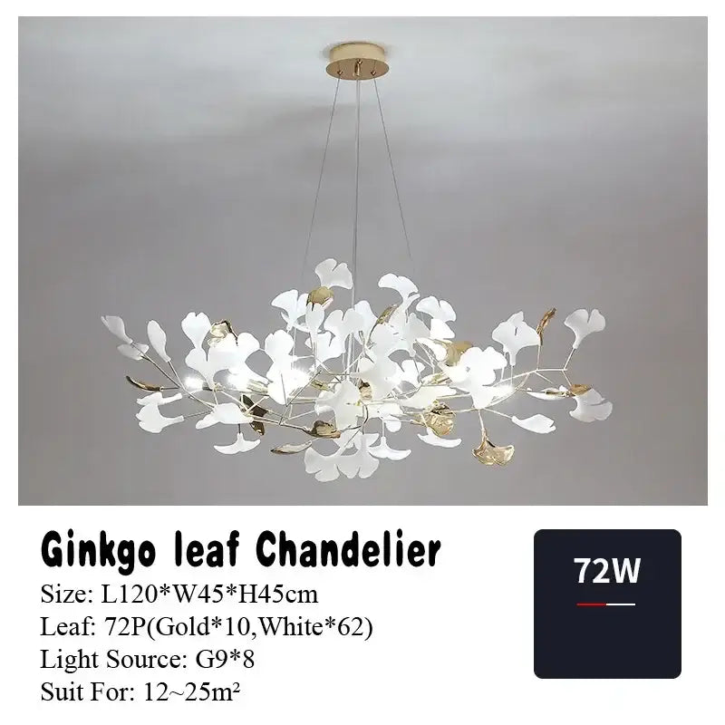 Nordic white & gold ginkgo leaf pendant chandelier dining room