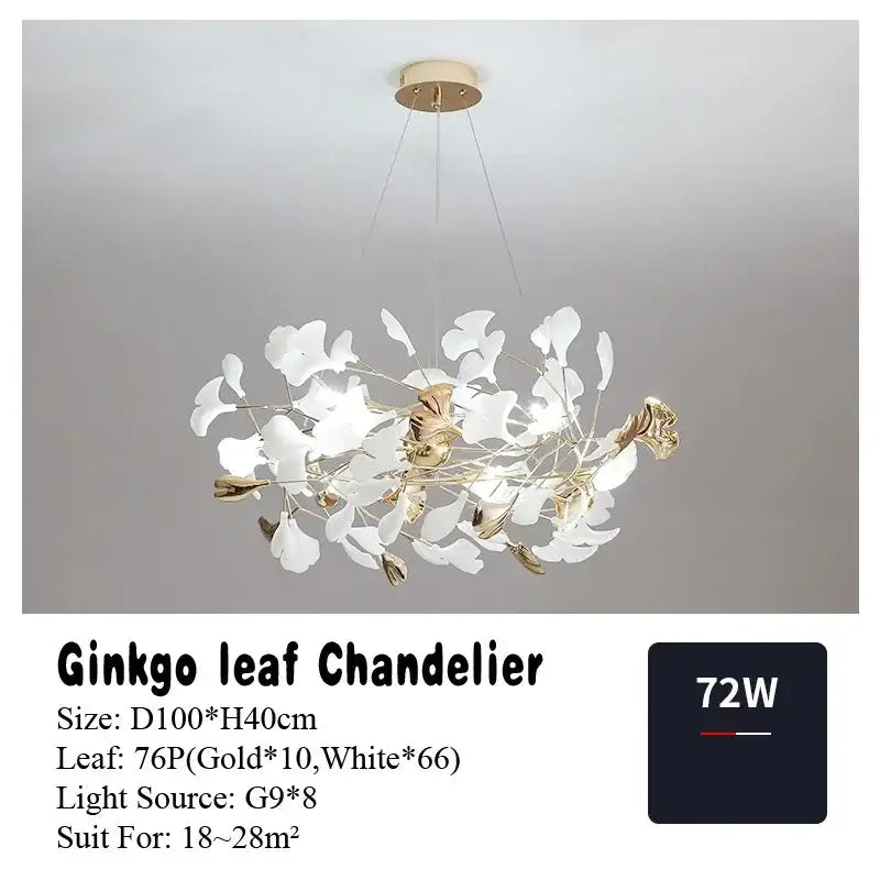 Nordic white & gold ginkgo leaf pendant chandelier dining room