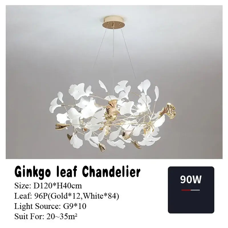 Nordic white & gold ginkgo leaf pendant chandelier dining room