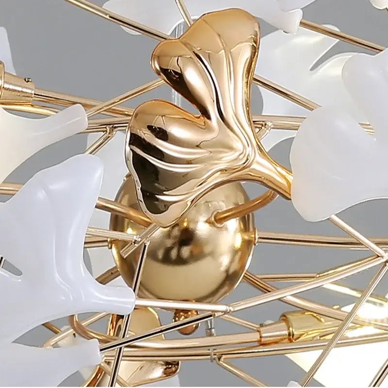 Nordic white & gold ginkgo leaf pendant chandelier dining room