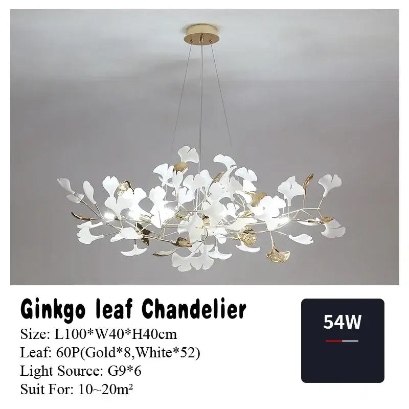 Nordic white & gold ginkgo leaf pendant chandelier dining room