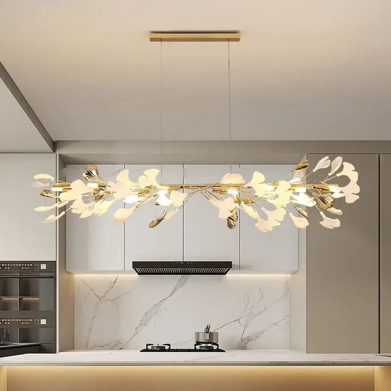 Nordic white & gold ginkgo leaf pendant chandelier dining room