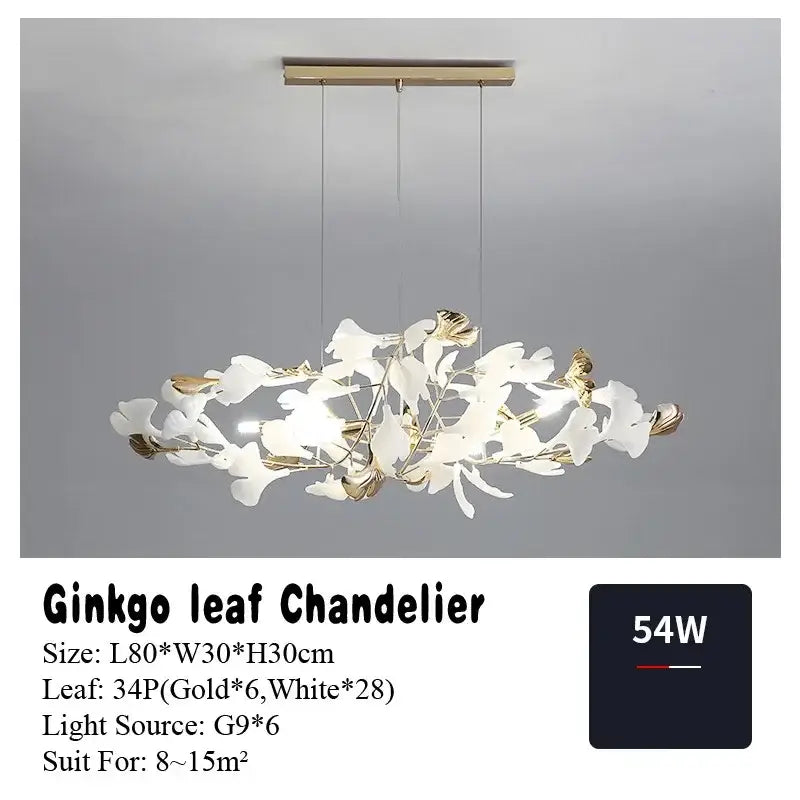 Nordic white & gold ginkgo leaf pendant chandelier dining room