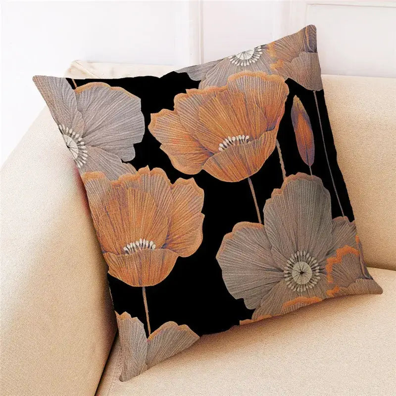 Teal and gold ginkgo leaves linen cushion cover living room