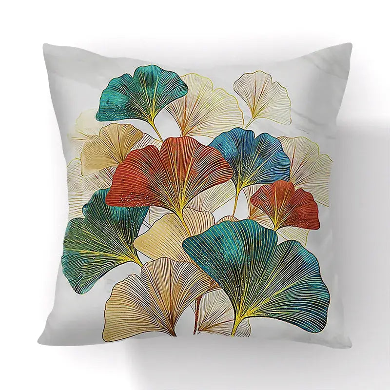 Modern teal and gold ginkgo leaves print sofa pillowcase living room