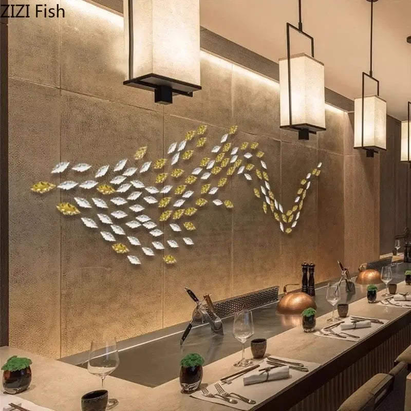 Modern gold & silver metallic fish wall hanging – living room art