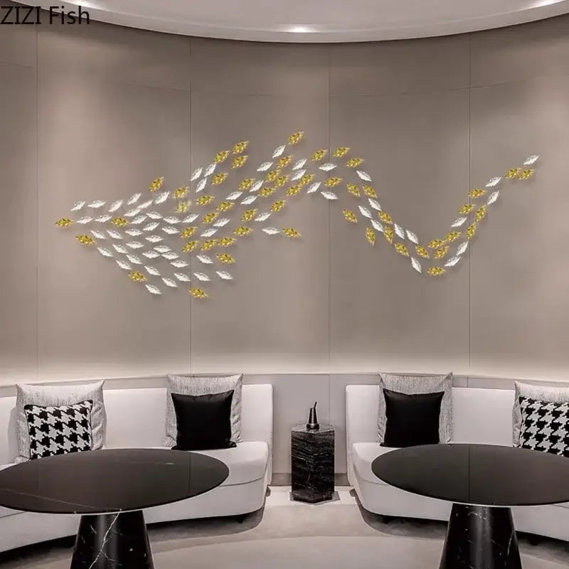 Modern gold & silver metallic fish wall hanging – living room art