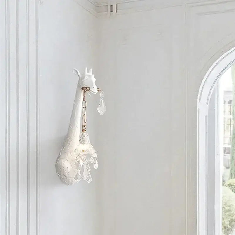 White ceramic giraffe love wall lamp bedroom crystal sconce