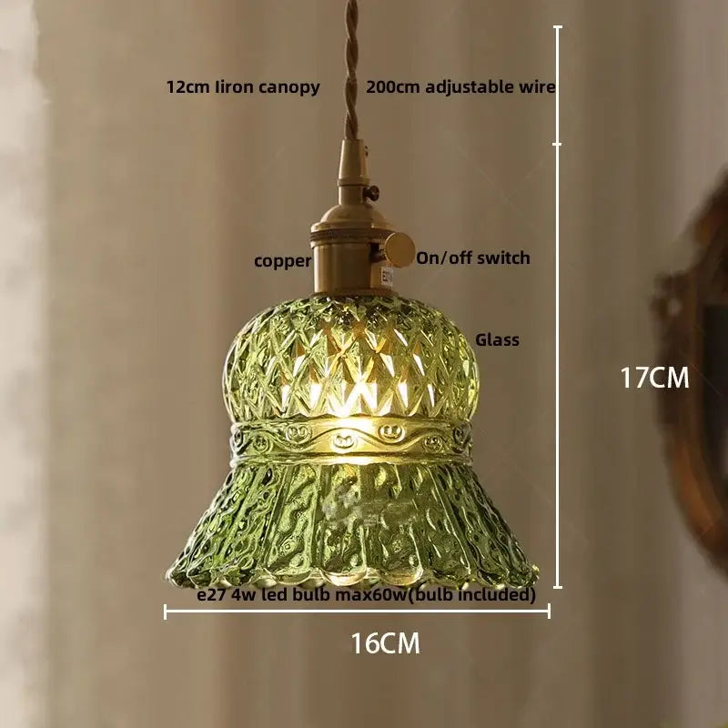 Etched leaf clear glass and brass pendant light fixture bedroom