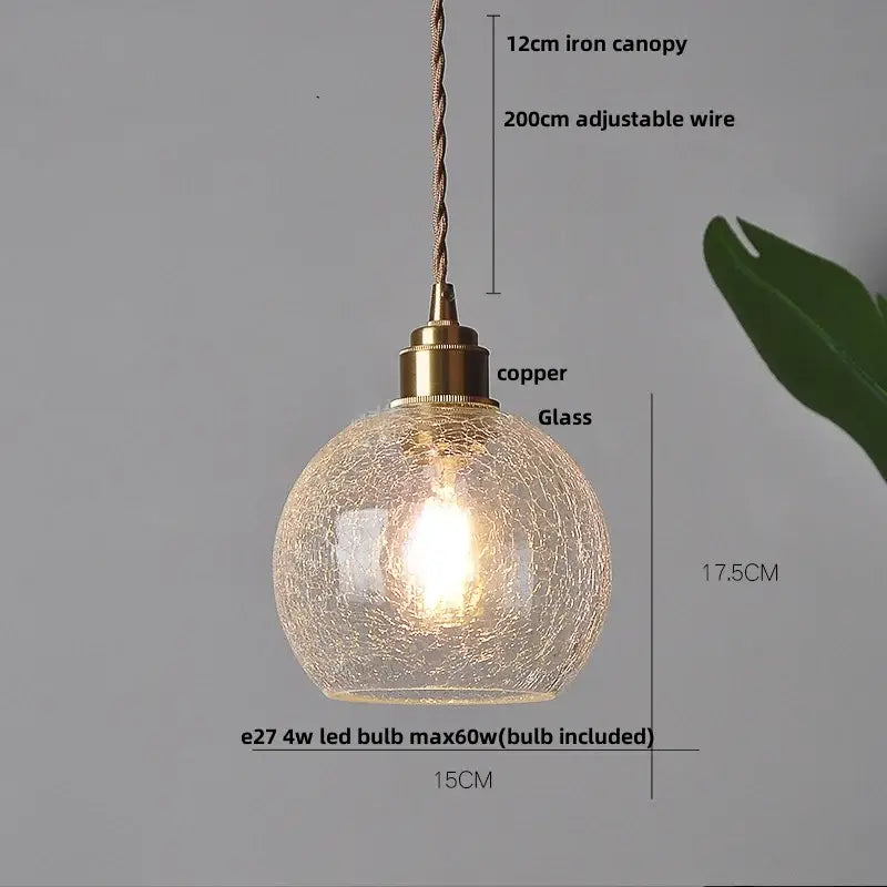 Modern walnut & copper led pendant lamp dining room glass sphere