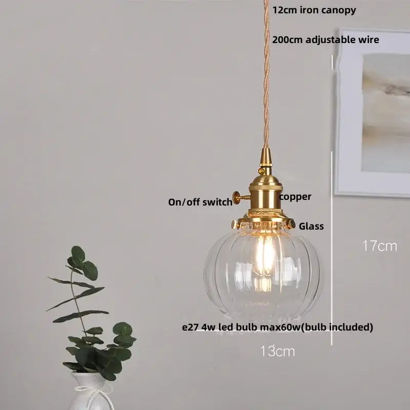 Modern walnut & copper led pendant lamp dining room glass sphere