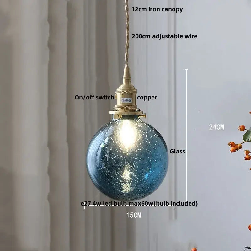 Modern walnut & copper led pendant lamp dining room glass sphere