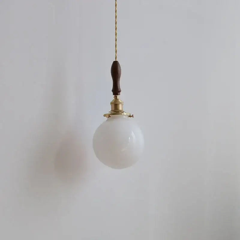 Modern walnut & copper led pendant lamp dining room glass sphere
