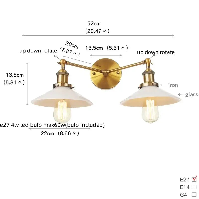 Industrial chrome glass 2-light wall sconce with pull chain for bedroom