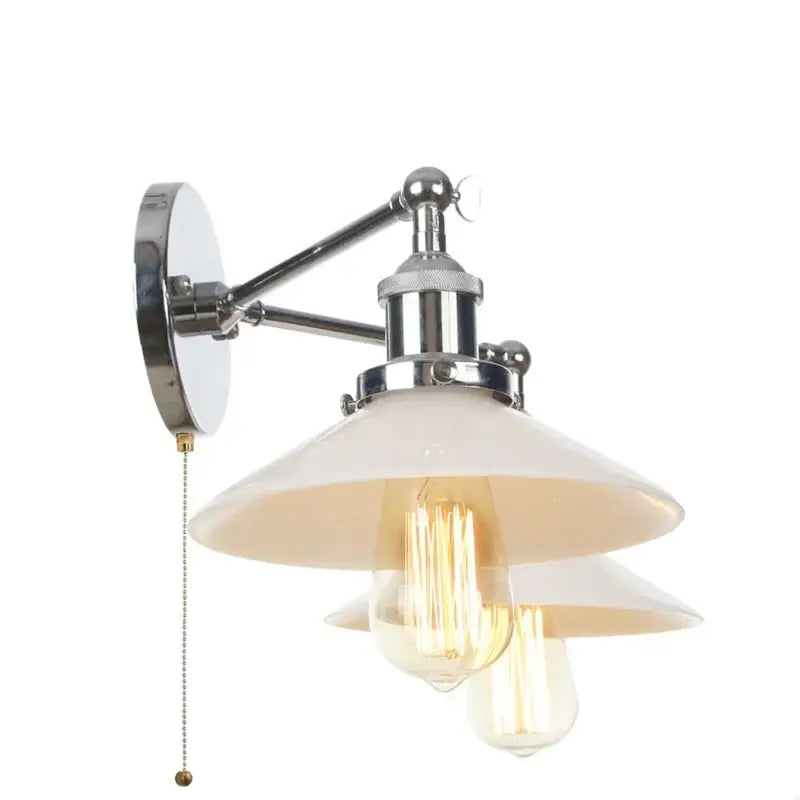 Industrial chrome glass 2-light wall sconce with pull chain for bedroom