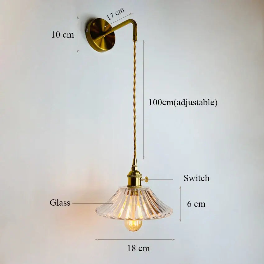 Vintage brass and green glass adjustable led wall light bedroom