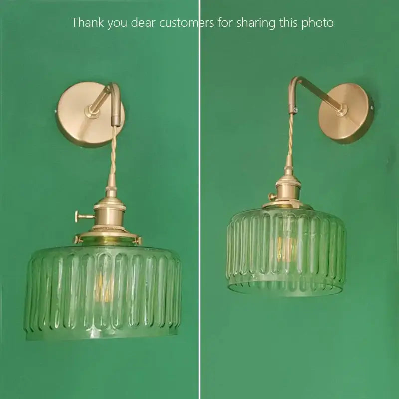 Vintage brass and green glass adjustable led wall light bedroom