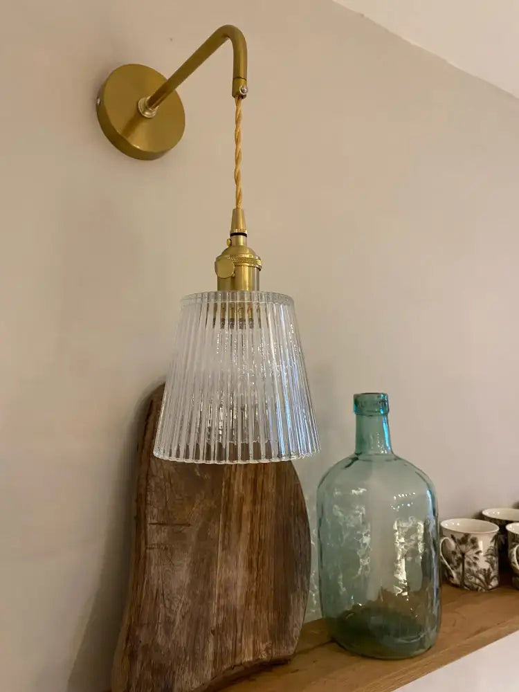 Vintage brass and green glass adjustable led wall light bedroom