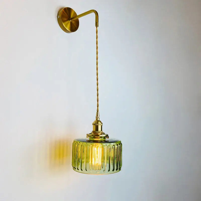 Vintage brass and green glass adjustable led wall light bedroom