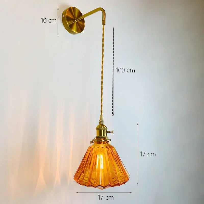 Vintage brass and green glass adjustable led wall light bedroom