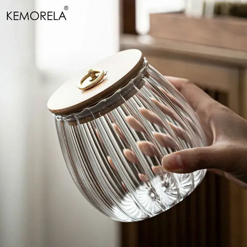 Decorbites glass airtight canister with wooden lid kitchen storage jar