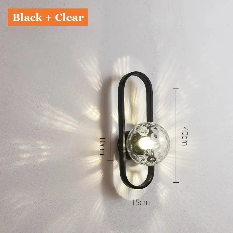 Modern minimalist black & gold glass aisle wall lamp bedroom sconce
