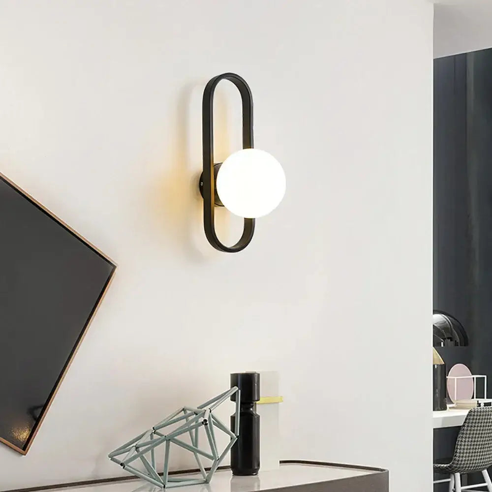 Modern minimalist black & gold glass aisle wall lamp bedroom sconce