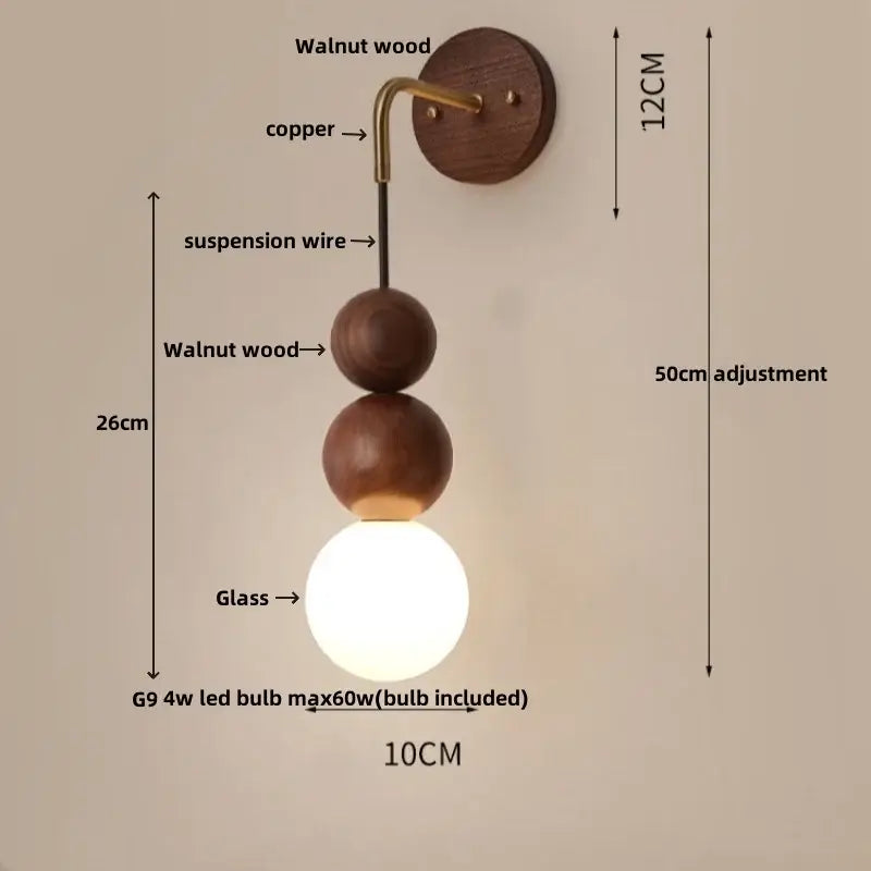 Modern wood and glass adjustable wall light for bedroom
