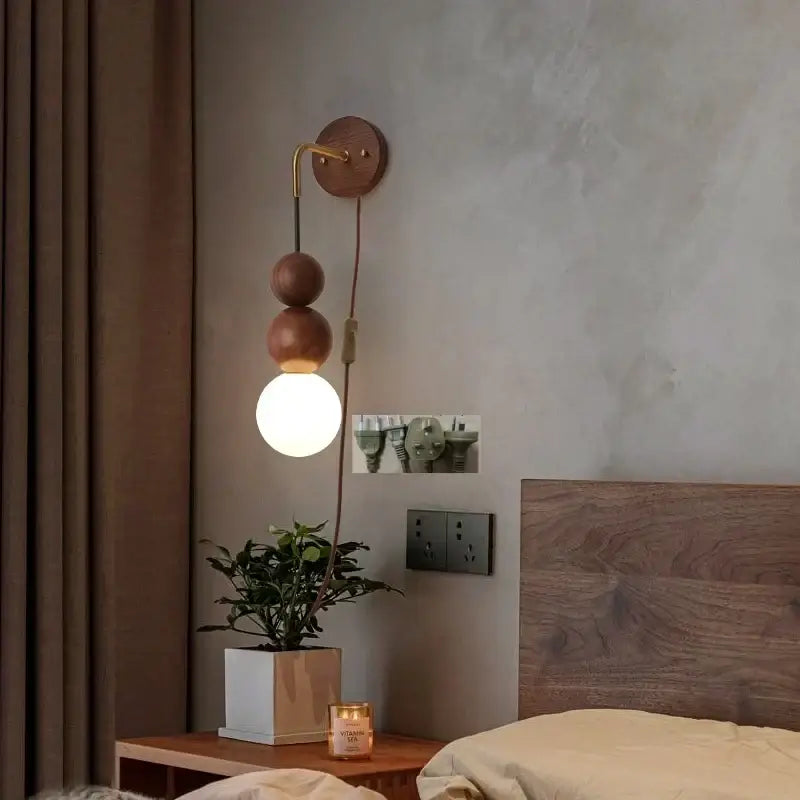 Modern wood and glass adjustable wall light for bedroom