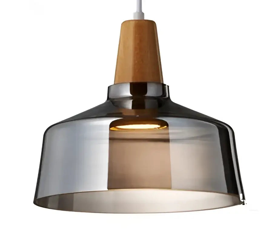 Modern retro smoked glass and wood pendant light dining room set
