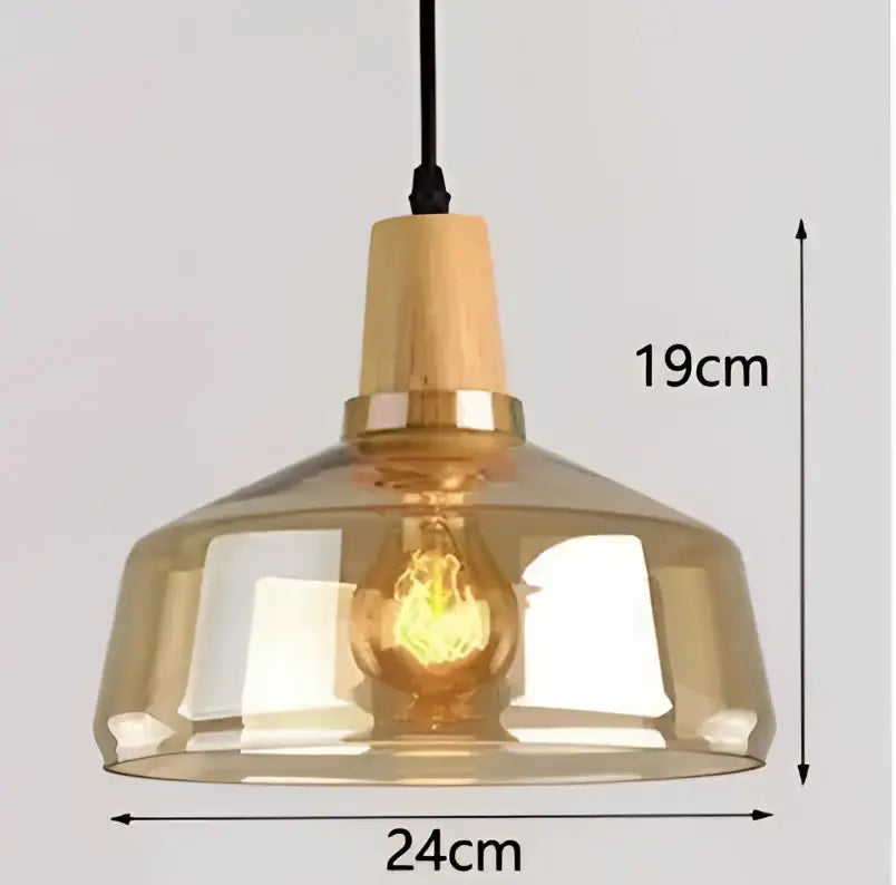 Modern retro smoked glass and wood pendant light dining room set