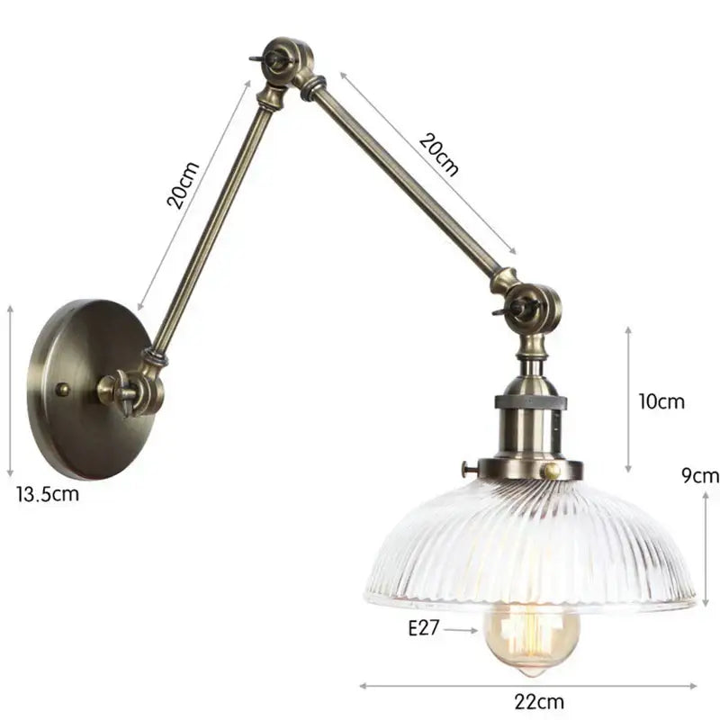 Vintage black & gold glass arm wall lamp – bedroom sconce