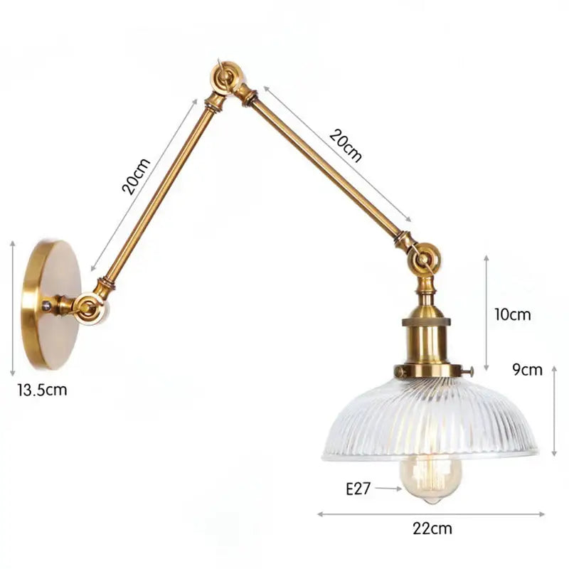 Vintage black & gold glass arm wall lamp – bedroom sconce